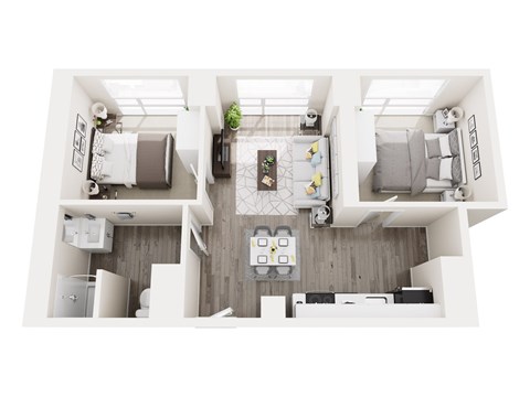 Floor plan for 2 beds, 1 bath, 675 sqft